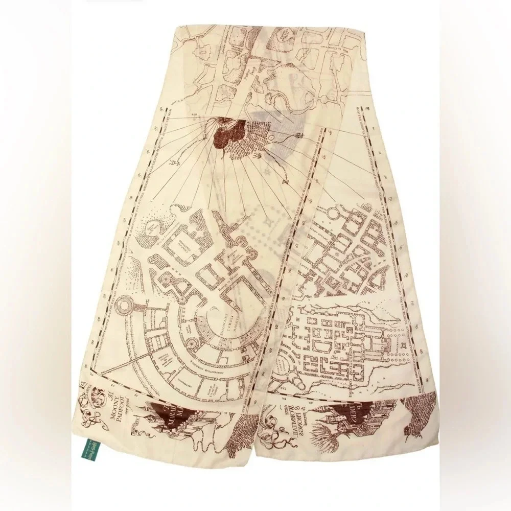 Harry Potter Marauders Map Womens Scarf Sheer Polyester Brown Cream 76 x 19’